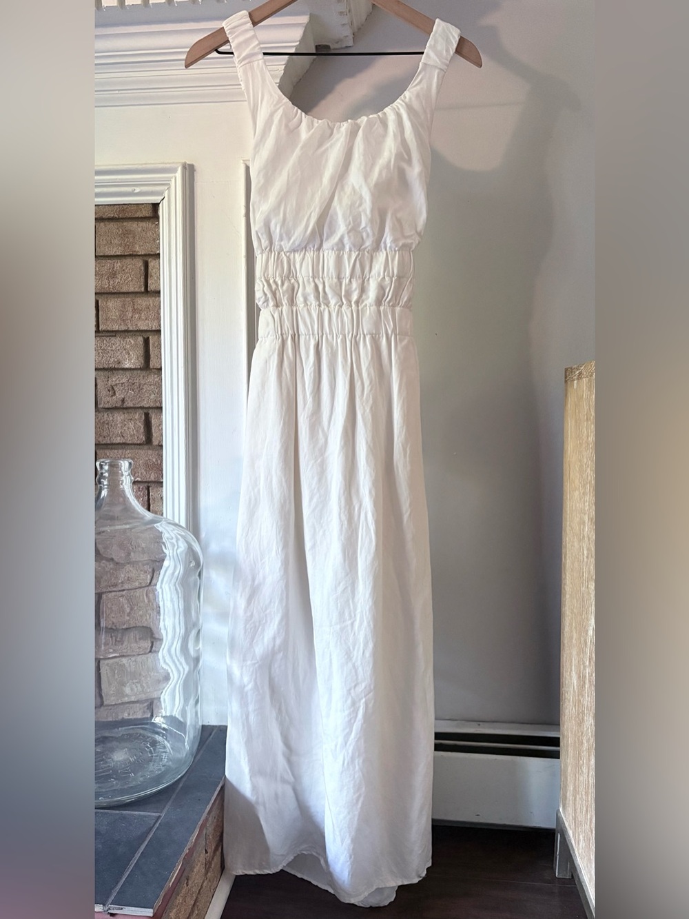 Anna Rae White Criss Cross Back Smocked Waist Midi Dress